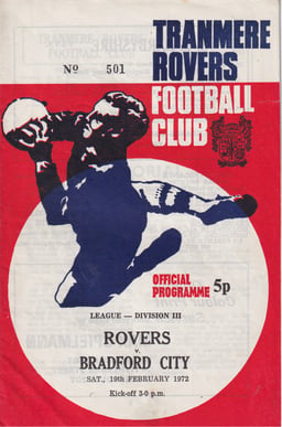 Tranmere Rovers v Bradford City Match Programme 1972-02-19